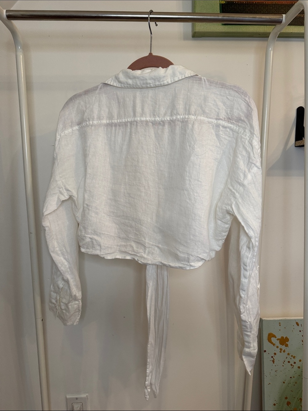 Zara White Linen Blend Tie-Front Cropped Shirt - Women's Top size M - Picture 2 of 2